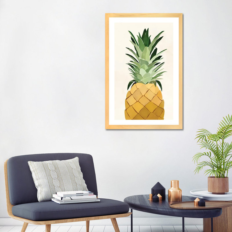 Pineapple Single par Bria Nicole - impression d'art graphique, Toile avec cadre en bois beige, Blanc