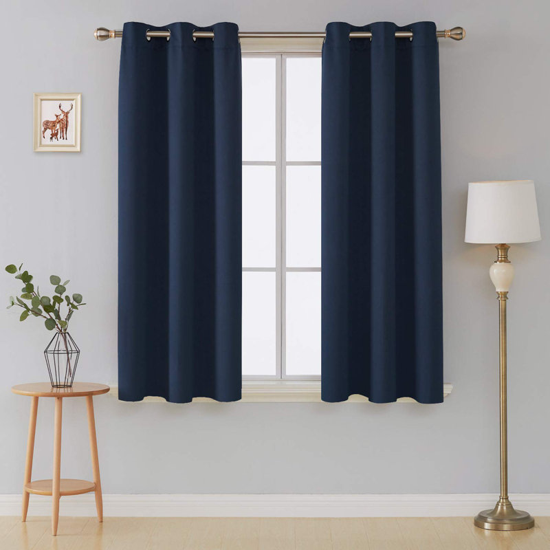 Jeffro Pair of Eyelet Blackout Curtain Panels, 228.6cm Width x 137.16cm Drop, Navy Blue