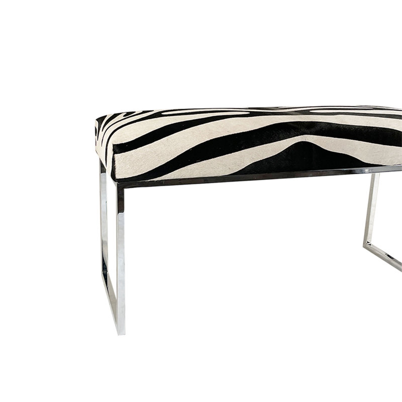 Upholstered Cowhide Bench, 19" H x 36" W x 12" D