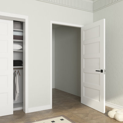 36x80 In. Primed Flat 5 Panel Smooth White Primed Hollow Core Composite Interior Moulded Door Slab