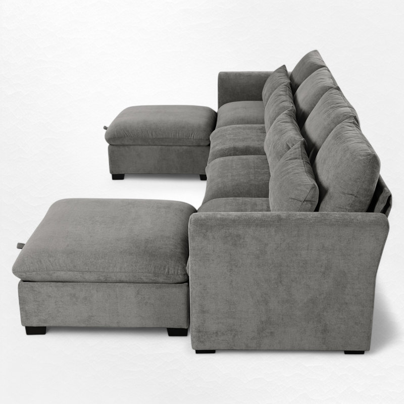 Canapé modulaire 6 pièces rembourré, Mélange de polyester / lin gris