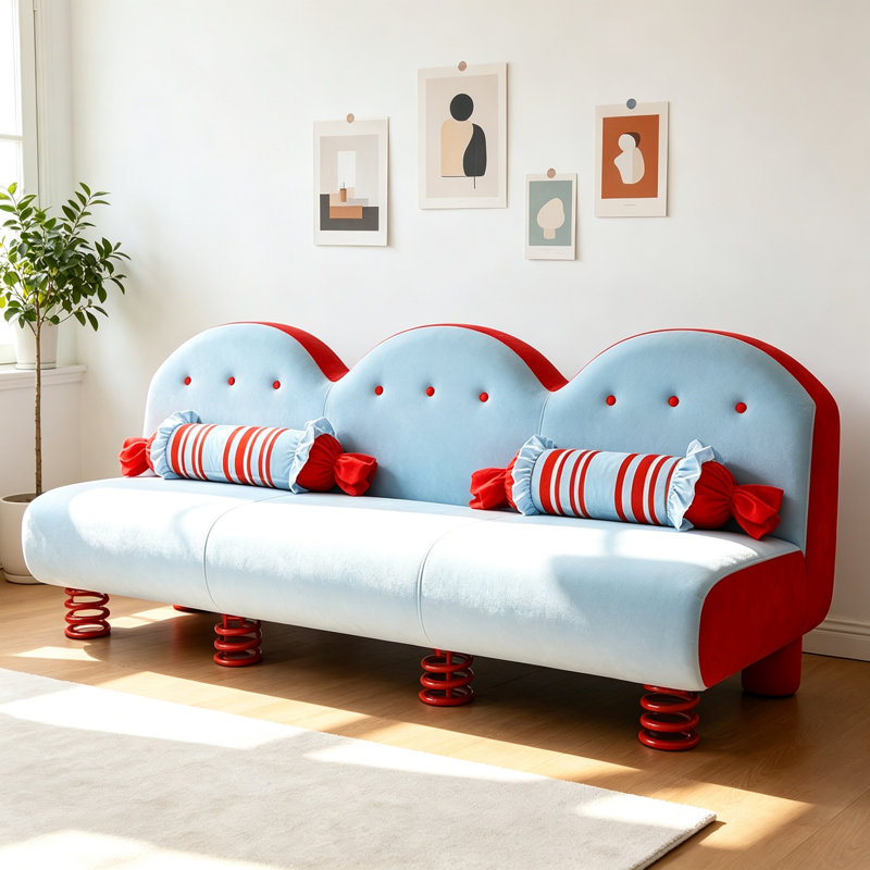 Canapé trois places simple, créatif et tendance, Tissu bleu, Rouge