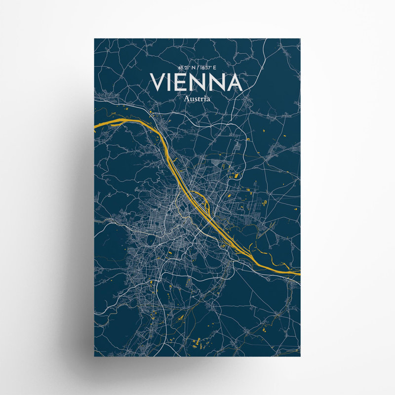 Vienna City Map In Amuse - No Frame Print, 17cm H x 11cm W x 0.05cm D
