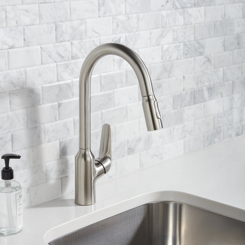 Robinet de cuisine Focus N HighArc avec 2 jets rétractables, 1,75 gal / min, Acier inoxydable Optic