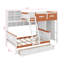 Lit superposé simple en bois double avec lit double équipé d'une armoire, de tiroirs, d'étagères et d'un éclairage à DEL