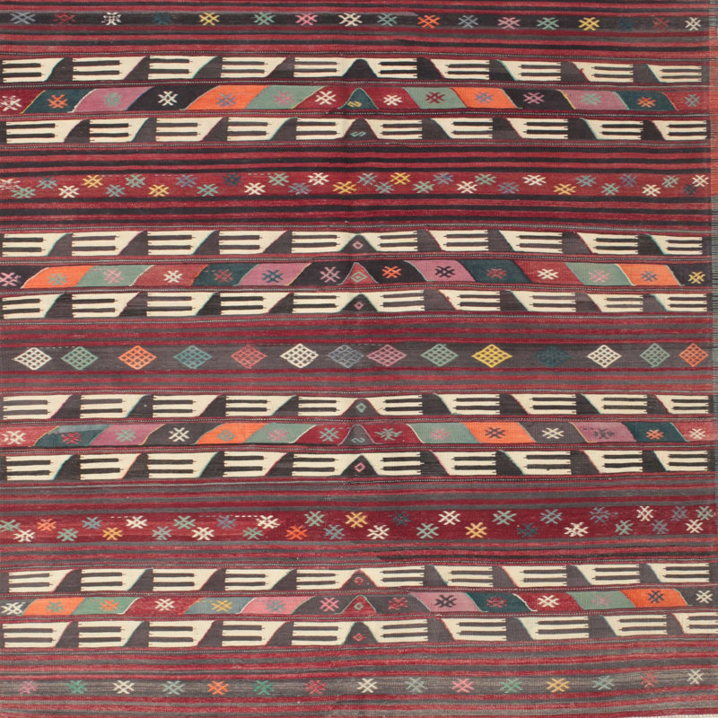 Tapis de zone rouge/brun contemporain, Carré 8 pi