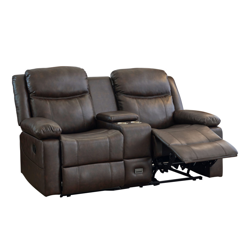 Causeuse inclinable manuelle en similicuir de 70 po avec chaufferette et massage Ambert, Similicuir brun
