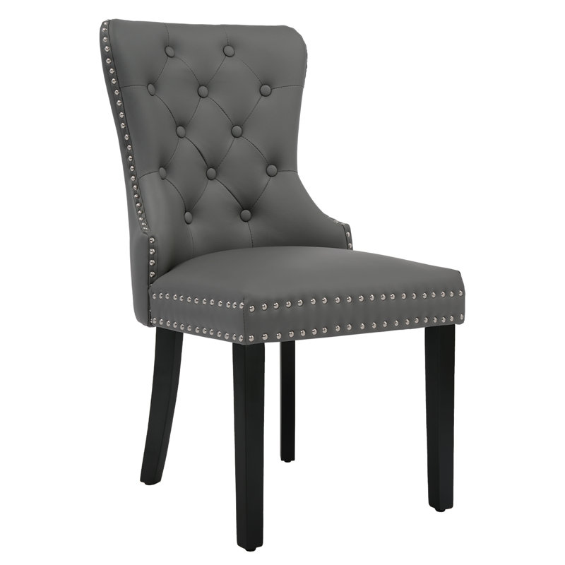 PU Leather Dining Chairs with Pull Ring, Gray