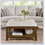 Upholstered Coffee Table Tufted Linen Large Square Ottoman with Beech Wood Shelf