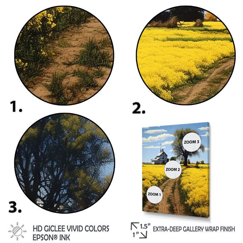 «Countryside Farm Road Yellow Spring Fields» sur impression sur toile, H 40 po x l 30 po x P 1,5 po, Toile tendue