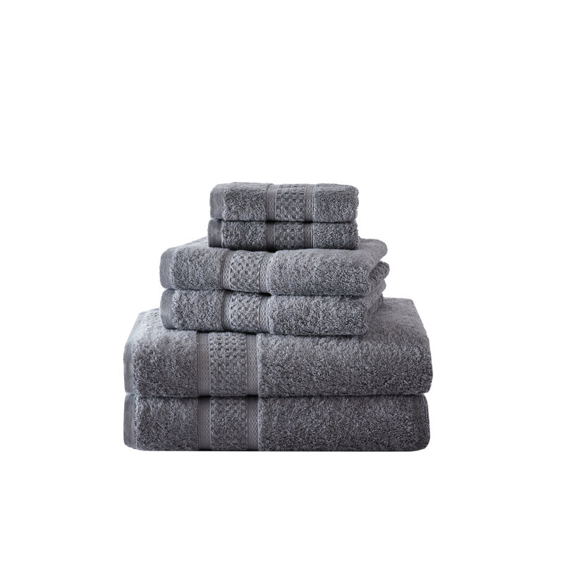 Soft Plush Cotton Hand Washcloth Set of Six, Gray