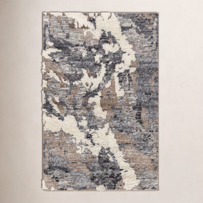 Zubi Dark Brown Cream Hand-Knotted Abstract Rug