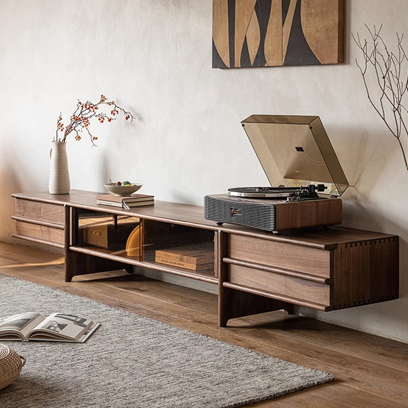 Meuble télé en bois de noyer noir, H 15,74 po x L 70,86 po x l 15,74 po
