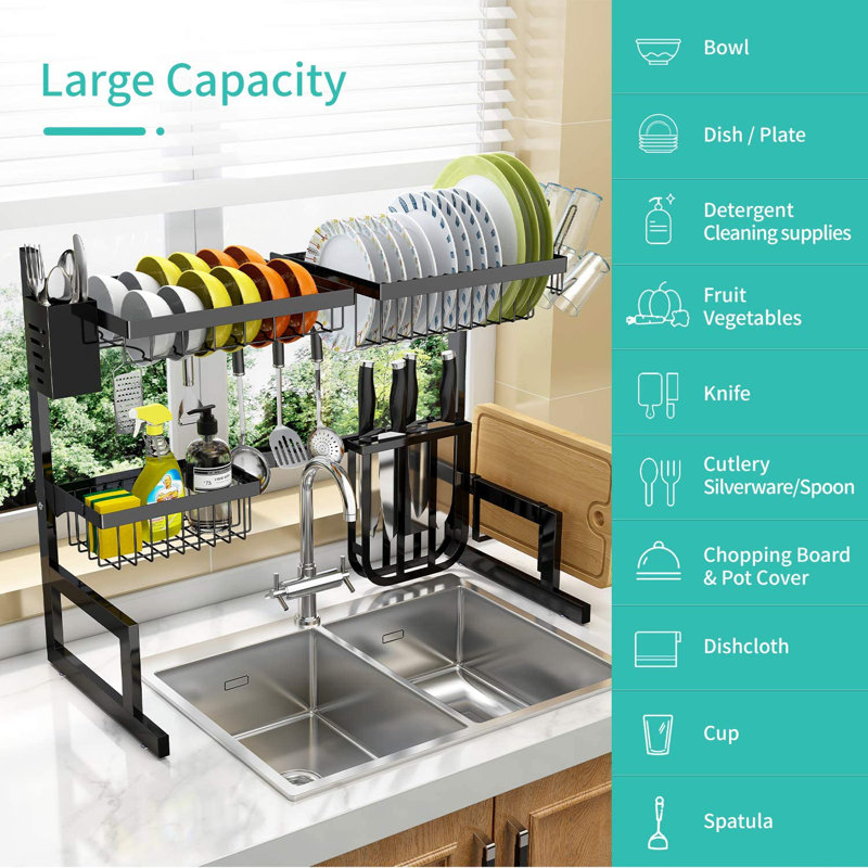 Adjustable Stainless Steel Two Tier Dish Rack