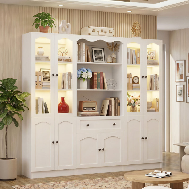 Armoire avec porte vitrée, armoire avec tiroirs en bois, White
