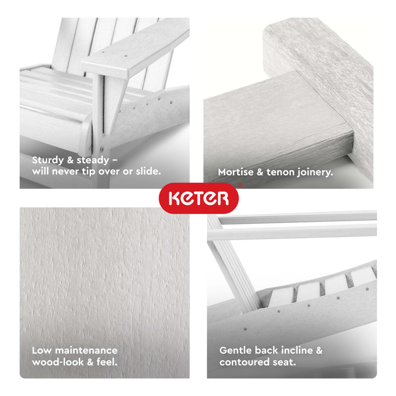 White Weatherproof Resin Adirondack Chair with Wide Arms