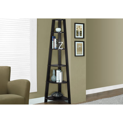 Modern 5 Tier Corner Bookcase, 72"H, Brown Laminate For Hallway, Office , Laminate, Classy Living Room,