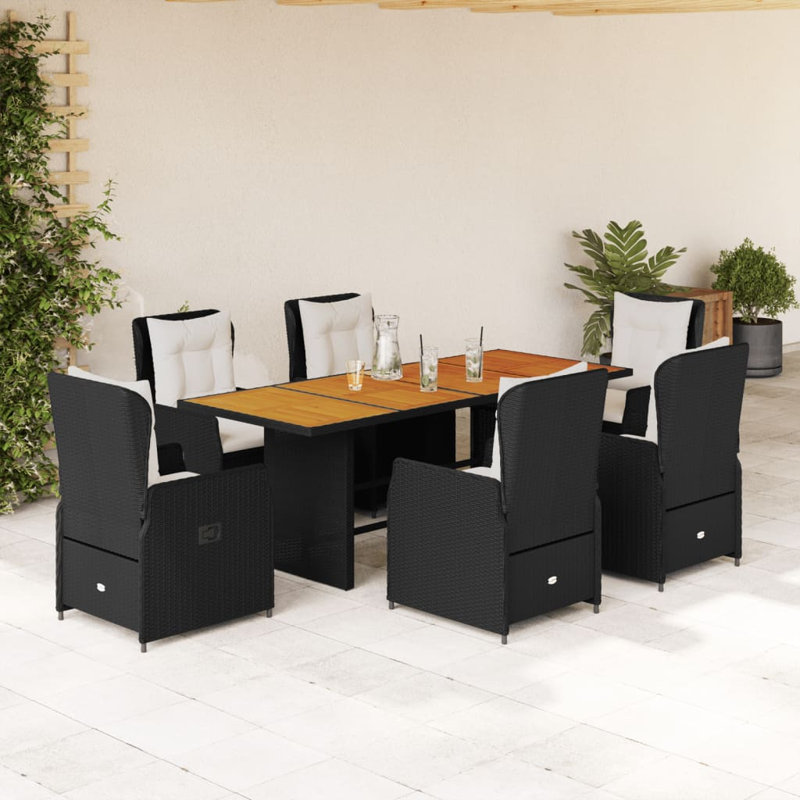  Ensemble de salle à manger de jardin noir, blanc crème, 6
