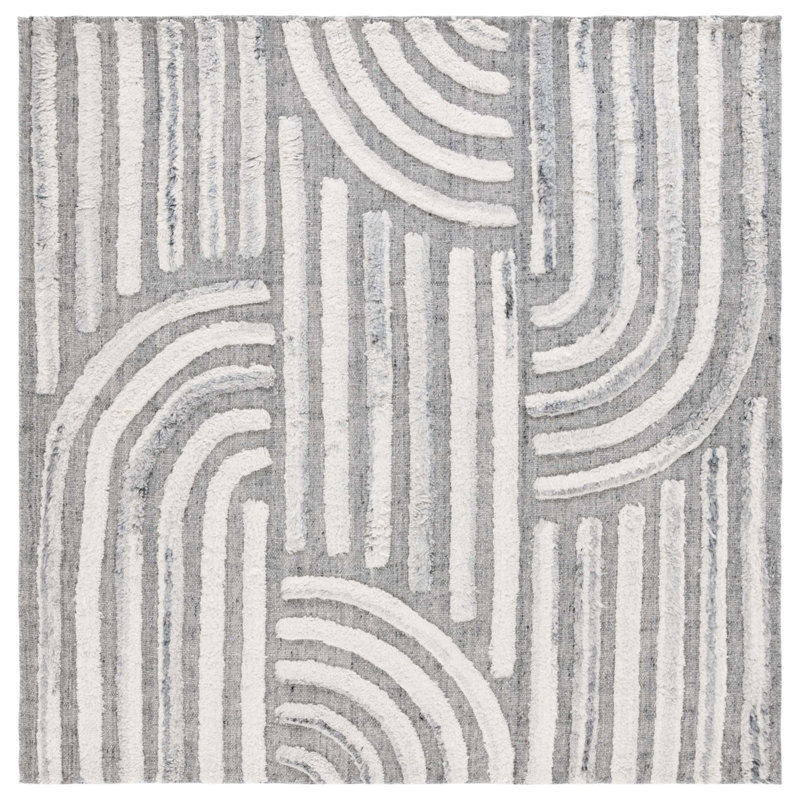Tapis gris foncé / ivoire fait à la main Seri, Carré 6 pi