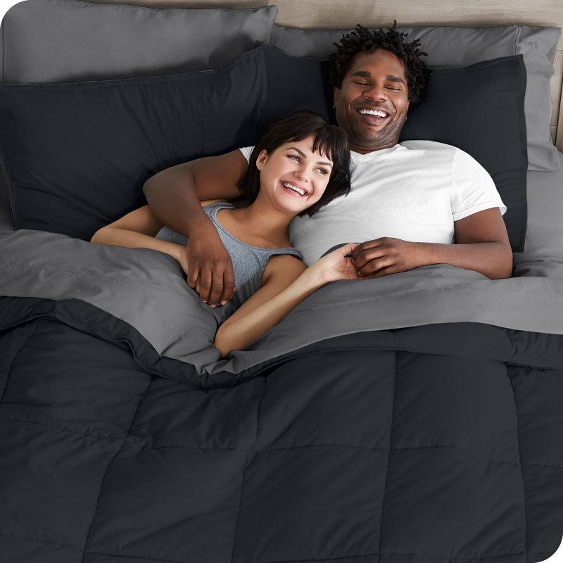 Microfiber Bed-In-A-Bag, Black/Gray, King Comforter + 6 Additional Pieces