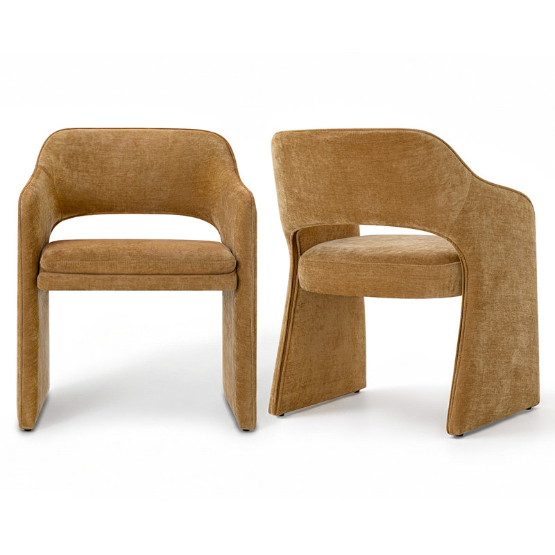 19" Seat Height Upholstered Chenille Dining Armchair, Gold