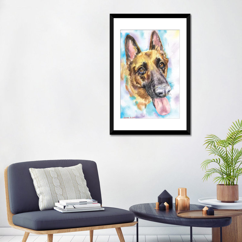 « german berger », reproduction sur toile tendue George Dyachenko, H 32 po x l 24 po x P 1 po, Papier d'art encadré noir