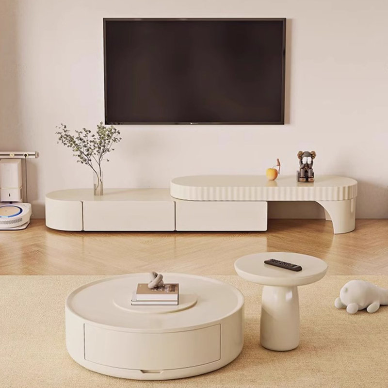 Cream style TV cabinet end table combination