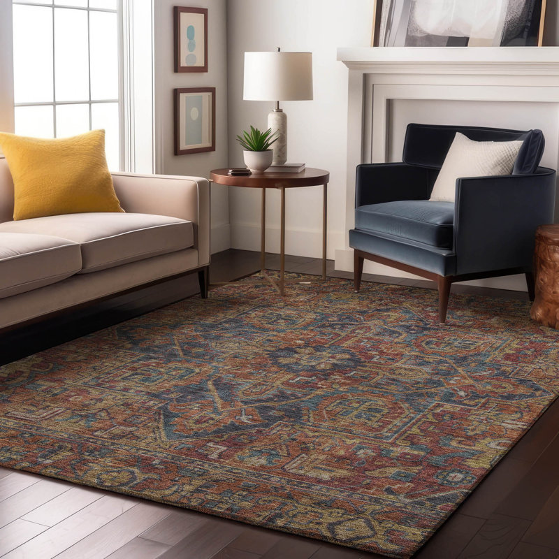 Premium Machine Washable Cerrito AMF571 Red Rug, Rectangle 2'6" x 3'10"