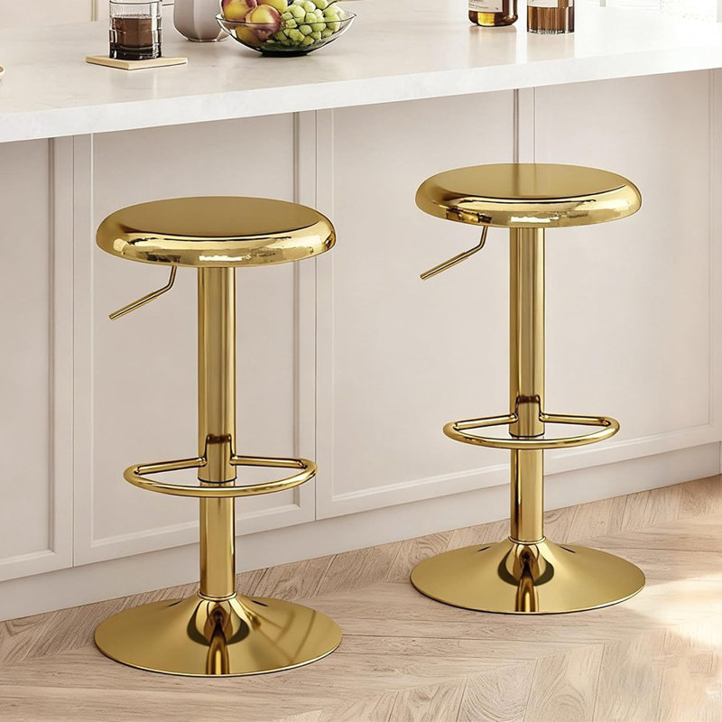 Ensemble de 2 tabourets de bar pivotants réglables en métal, sans dossier, dorés