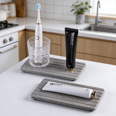 Ensemble de 2 sous-verres et tapis de séchage en pierre, plateau en pierre naturelle super absorbant pour évier de cuisine, comptoir de salle de bain, porte-savon et soucoupes à plantes