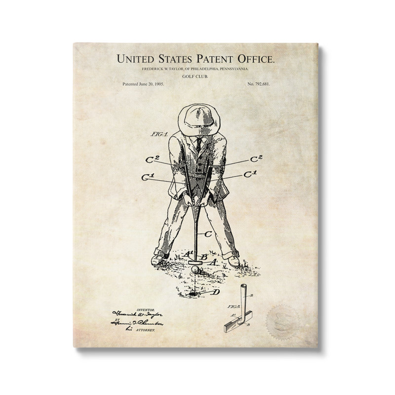 «Vintage Style Man Golfing Club Schéma» par Karl Hronek - impression, L 30 po x H 30 po, Plaque murale