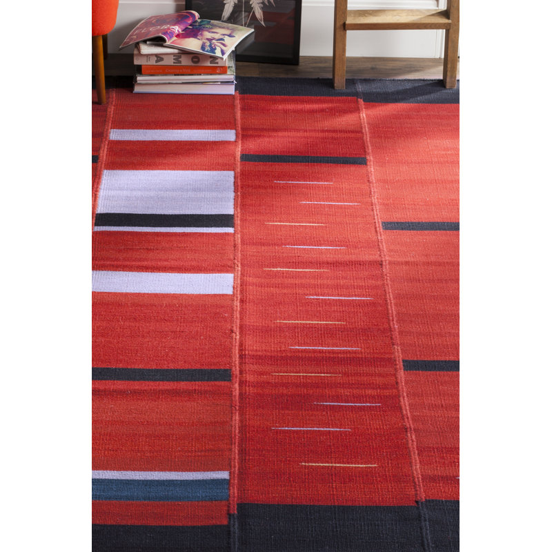 Tapis abstrait en laine tissé à la main Penacook, Rectangle 5 pi x 8 pi