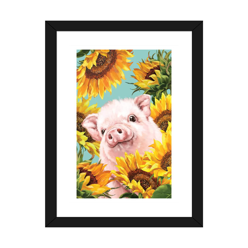Impression d’art graphique, Pig, Papier encadré noir, Blanc, H 24 po x l 16 po x P 1 po
