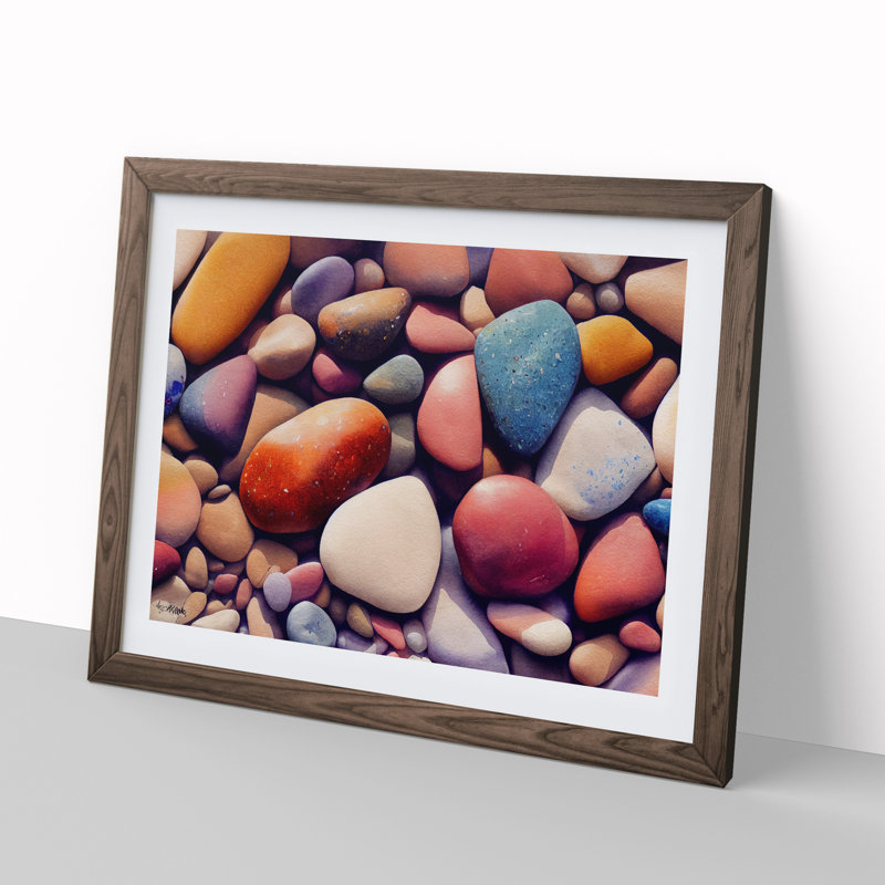 Colourful River Pebbles Vol.2 - Single Picture Frame Print, Walnut Framed, 46cm H x 64cm W x 2cm D
