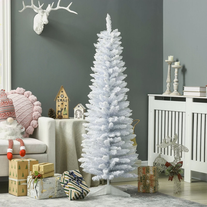 Arbre de Noël artificiel enneigé 5 pi, arbre de Noël mince avec branches réalistes et base en plastique pour décoration d'intérieur