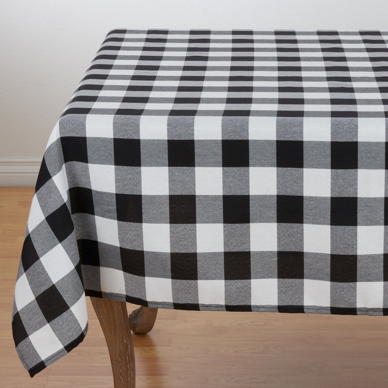 Salerno Buffalo Plaid Tablecloth, Black/White, 70" W x 90" L