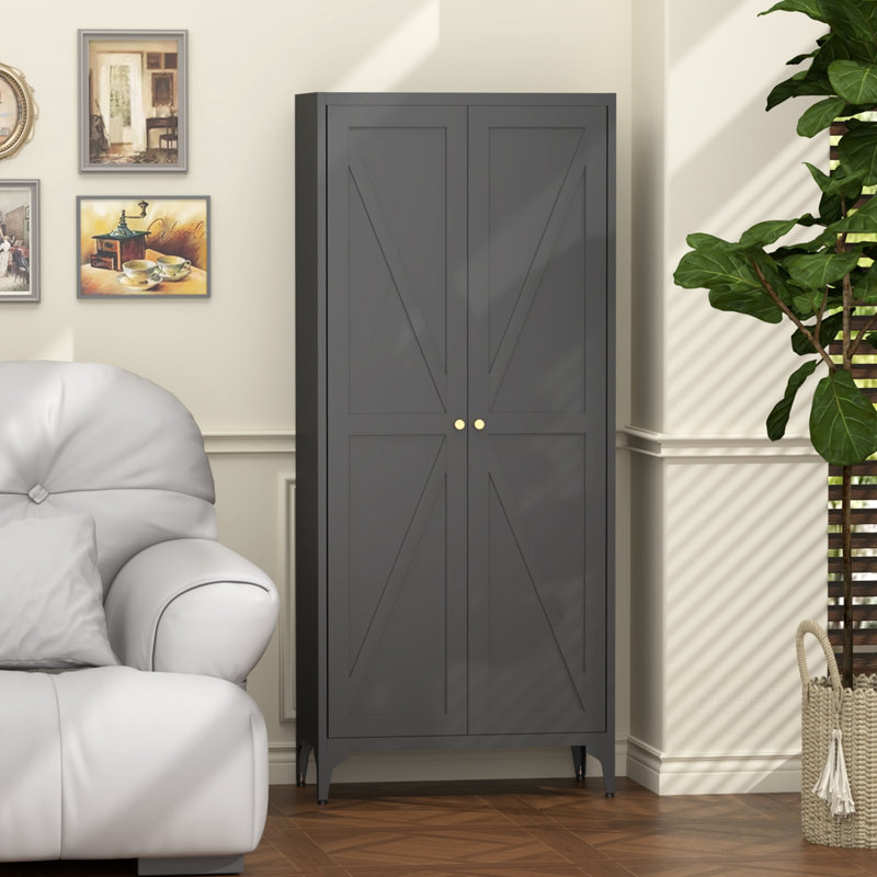 Garde-manger en métal 2 portes avec tablettes réglables, Noir