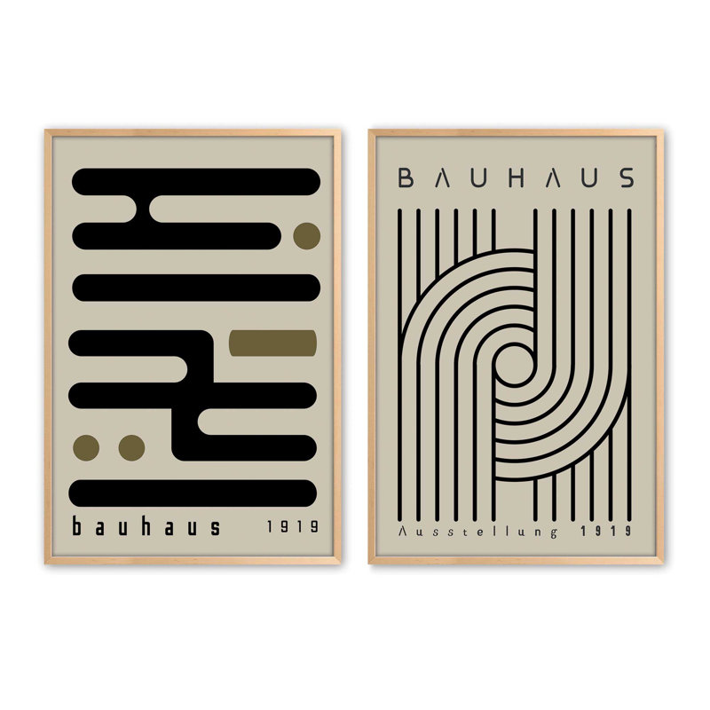 Ensemble de 2 impressions Bauhaus Curves and Connections, Érable brut encadré, H 21,5 po x l 33,5 po x P 1,25 po
