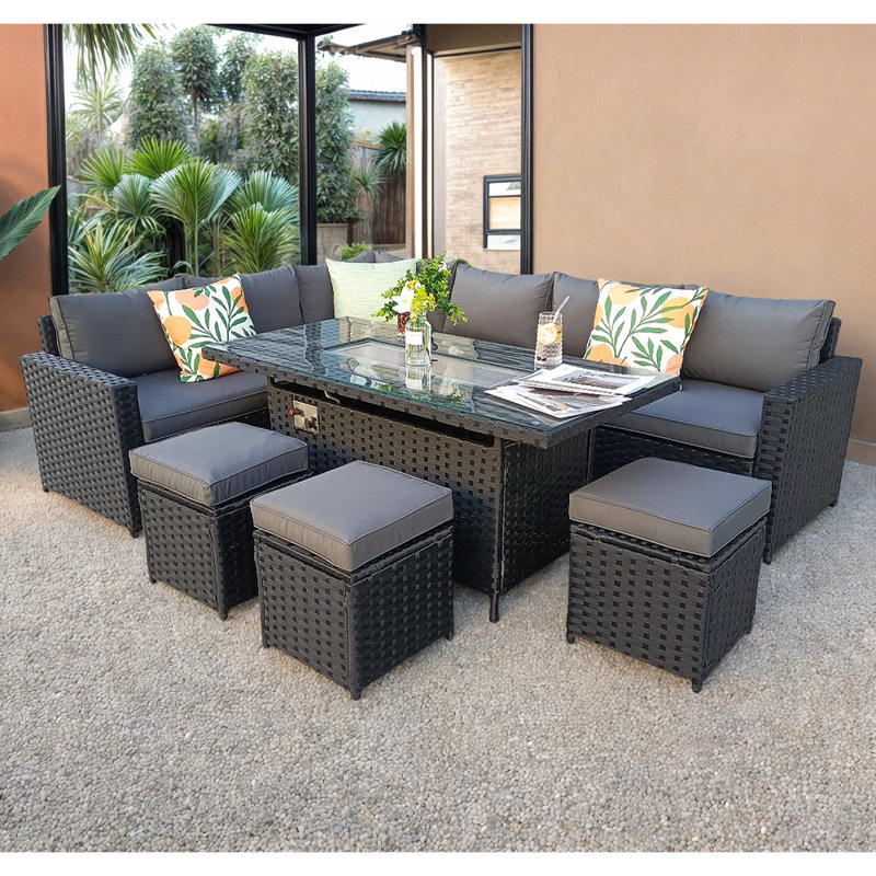 Barcelona Wicker 9 - Person Garden Lounge Set, Black