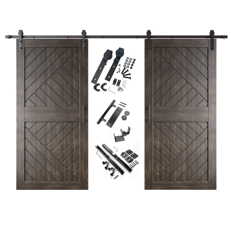 Portes de grange à motif géométrique non assemblé et fini 26 po x 84 po Homacer Ebony, 26" x 84"