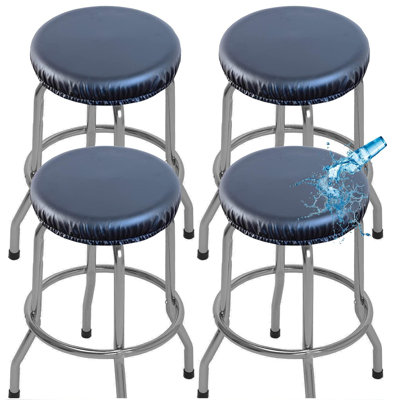 Stool Covers, 4 Pack Stretch Waterproof PU Round Bar Stool Seat Covers, Removable Washable Barstool Covers With Elastic Bands For 13-18 Inch Stools, Black
