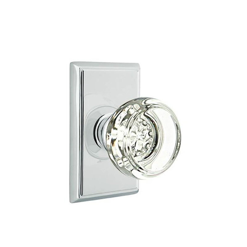 Ensemble de boutons de passage Emtek avec rosette rectangulaire et poignée en verre Georgetown, Chrome poli