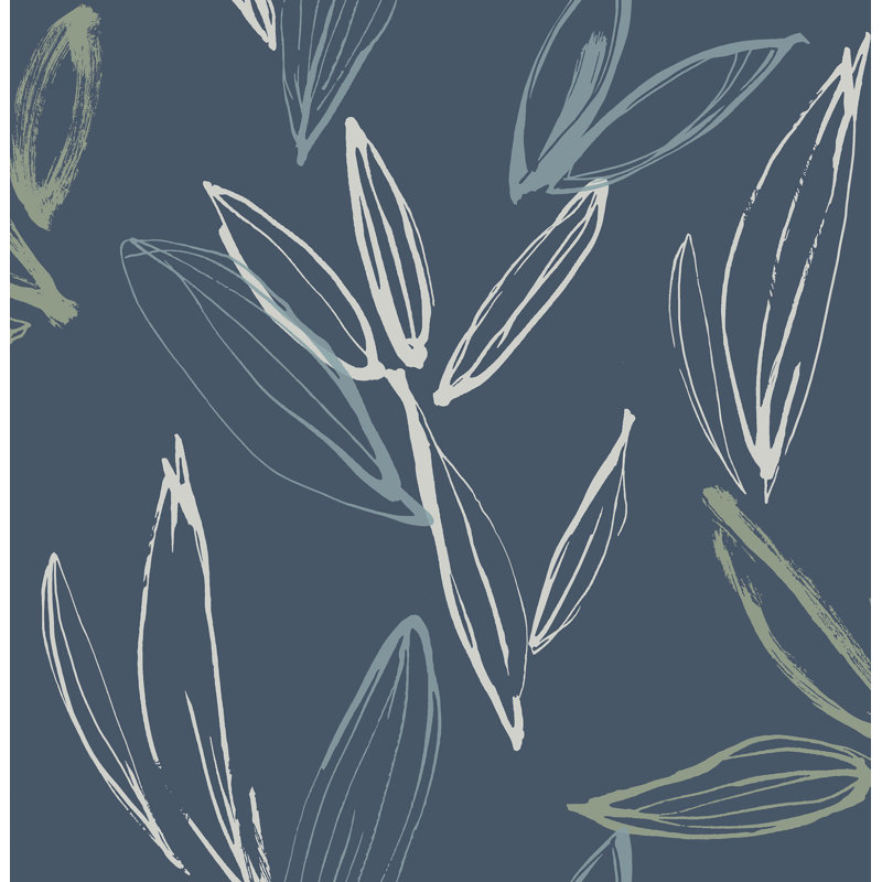 Papier peint Kenia Indigo Leaf Toss, Indigo