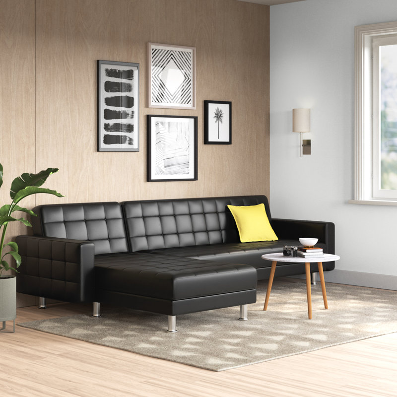 Duplantis 3 Seater Faux Leather Sofa Bed, Black Faux Leather