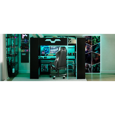 Full Size Wood Loft Bed with Power Outlet & USB/Type-C Ports, Integrated Cable Management, and RGB Light, Blue