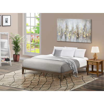 King Size Platform Bed with 4 Solid Wood Legs and 2 Extra Center Legs - Walnut Finish