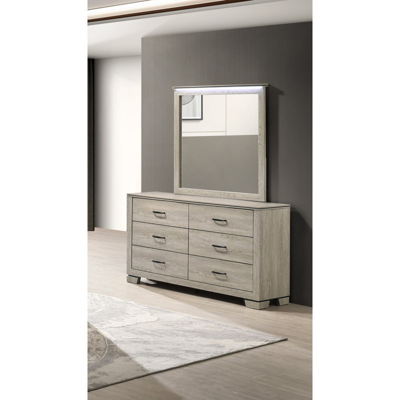 Commode double rustique avec miroir DEL, Grège