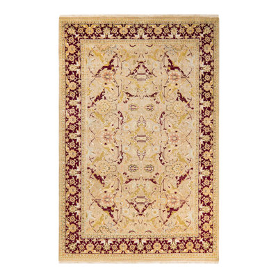 Tapis traditionnel doré noué à la main de conception unique 6 pi 1 po x 9 pi 3 po Keller