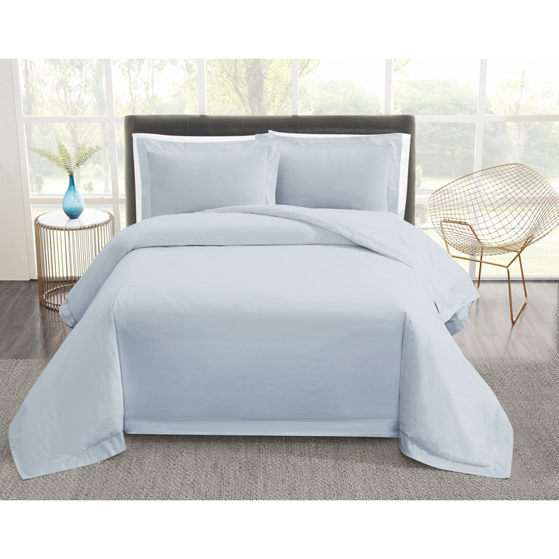 Vince Camuto 400TC Percale 3 Piece Duvet Set, Light Blue, Queen Duvet Cover + 2 Shams