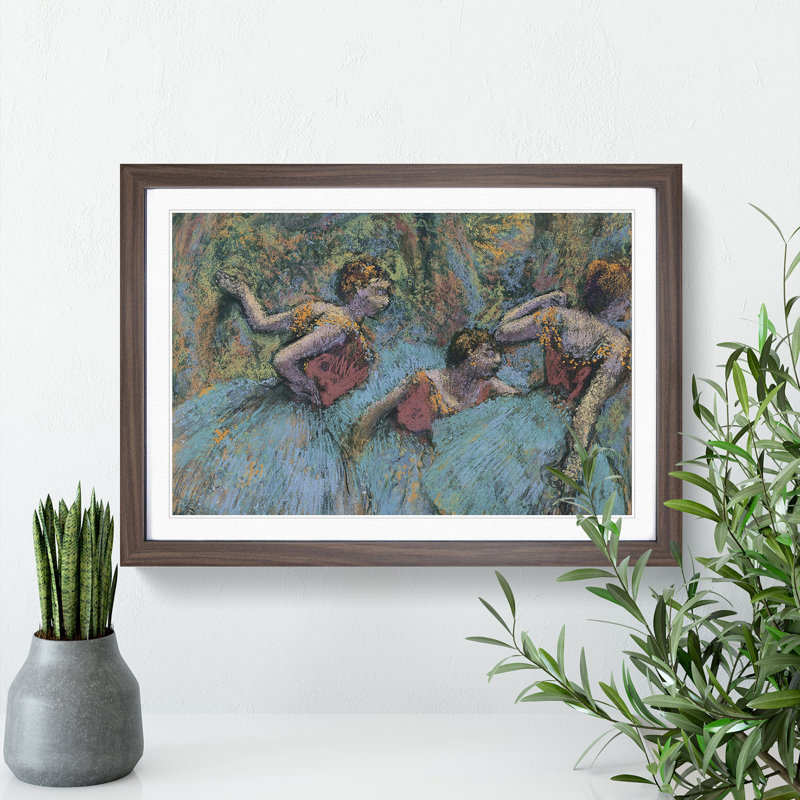 Three Ballet Ballerina Dancers in Blue by Edgar Degas - Picture Frame Painting, Walnut, 48cm H x 65cm W x 2cm D